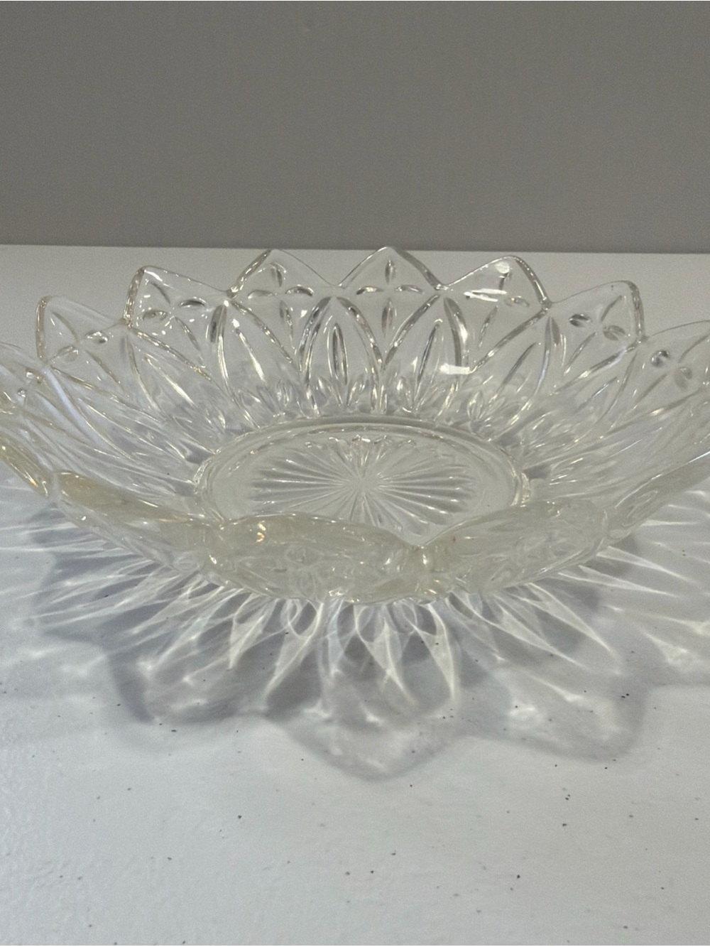 Vintage Federal Glass Crystal Clear Petal 8” Round Serving Bowl Platter Dish